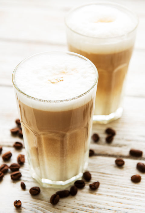 Latte Macchiato glasses including saucers, spoons